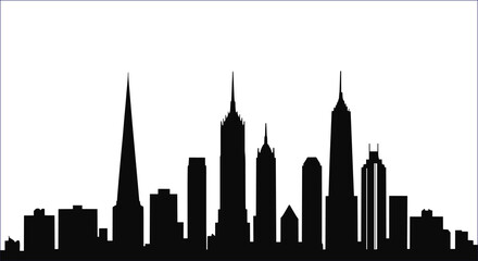 Minimalist Black And White City Skyline Silhouette With Varied Building Heights