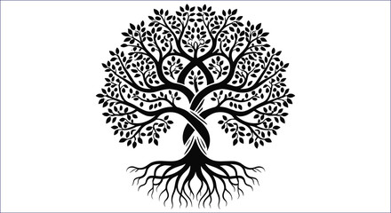 Tree Of Life Vector Illustration With Intertwined Branches And Roots
