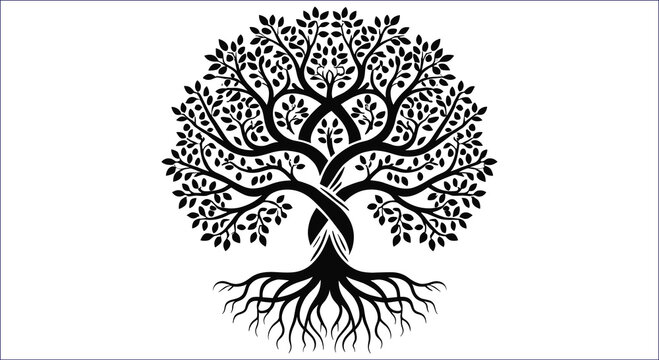 Tree Of Life Vector Illustration With Intertwined Branches And Roots