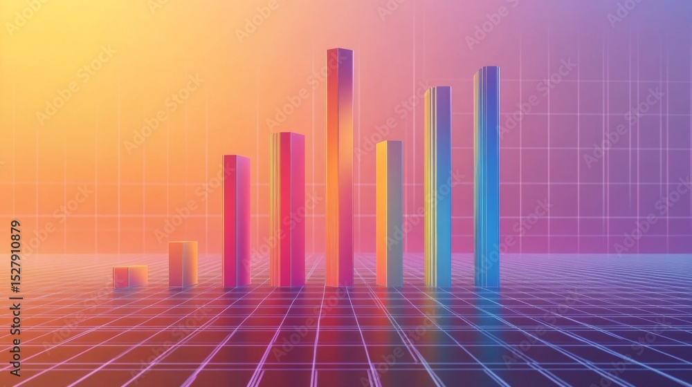 Leinwandbilder A sleek D bar graph with a gradient color scheme, rising above a digital grid background