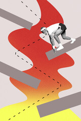 Zine creative vertical photo collage of happy old sportsman stand start marathon competition determination doodle exercise