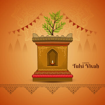 Decorative Happy Tulsi Vivah festival beautiful card