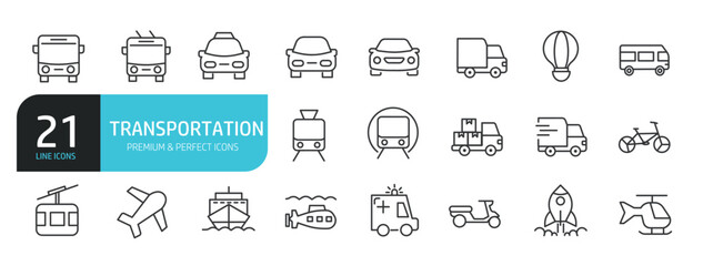 Set of line icons related to transportation, vehicle, car. Editable stroke. Outline icons collection. Vector illustration stock illustration