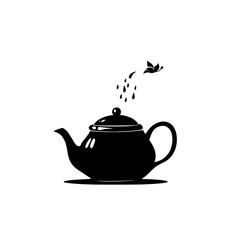 a black silhouette of a teapot with butterflies flying out of it black, butterfly, fly, icon, silhouette, teapot 