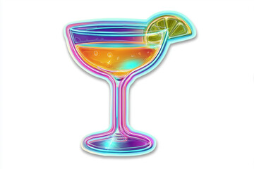 A cocktail glass sticker with a neon outline isolated on a white background