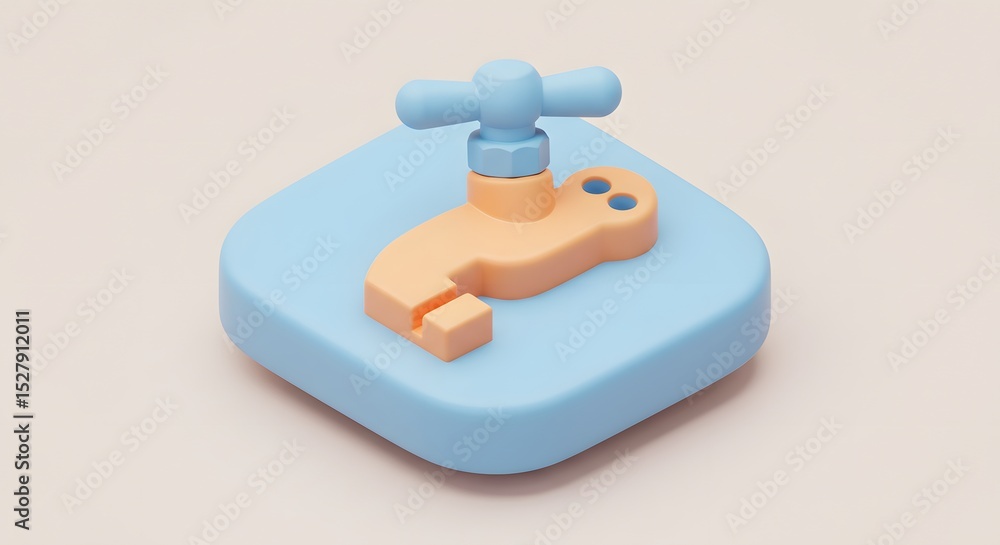 Poster minimalist 3d render of a pastel-colored faucet on a square base: a clean and simple design