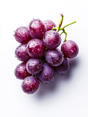 Fresh purple grapes with water droplets on white background, showcasing vibrant color and texture.
