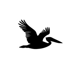 black silhouette of a pelican in flight with wings spread bird, black, flight, fly, icon, pelican, silhouette, stork, wing 