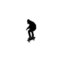 a black and white silhouette of a young man riding a skateboard black, jump, man, person, ride, silhouette, skateboard, skateboarder, young 