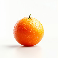 Fresh orange with water droplets isolated on white background, showcasing its vibrant color and juicy texture.
