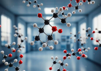 Chemistry and Biology Education Concept – Detailed 3D Rendering of Molecular Structures for Pharmaceuticals