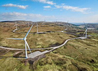 aerial photo of a wind farm in the Scottish highland near Lairg, Scotland,UK