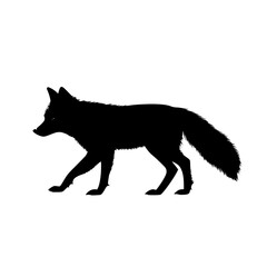 a black and white silhouette of a gray fox walking black, fox, gray, silhouette, stand, walk, wolf 