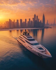 Big luxury yacht at sunset
