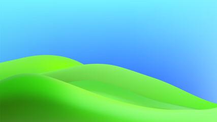 Obraz premium 3D landscape with green hills, mountains, and a textured grass field creates a playful eco friendly park scene.Childish vector illustration.