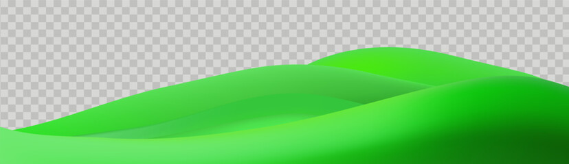 3D  landscape with green hills, mountains, and a textured grass field creates a playful eco friendly park scene.Childish vector illustration.