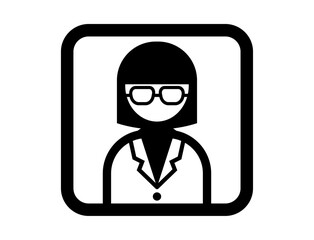 白衣を着た人のシンプルな四角いモノクロイラストアイコン