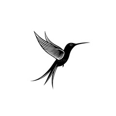 a black and white silhouette of a small bird flying bird, black, fly, hummingbird, silhouette, small, tattoo, wing 