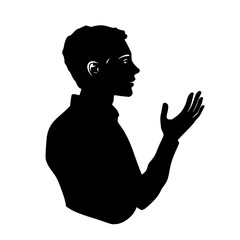 a black silhouette of a man with his hands up black, boy, hand, man, silhouette, woman