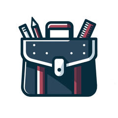 Icon of a school bag with stationery supplies including a pencil, ruler, and pen in a vibrant design