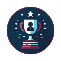 Icon of a trophy with a star and figure in a circular design, achievement and recognition theme