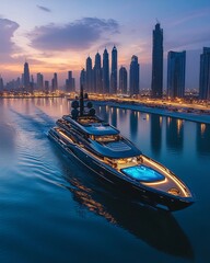 Big luxury yacht at sunset
