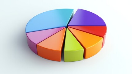 Obraz premium A top-down view of a D pie chart, emphasizing the varying sizes of segments representing sales data, set against a smooth white background for clarity.