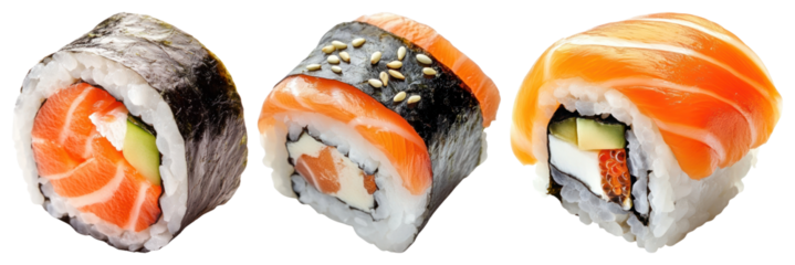 PNG Delicious sushi rolls assortment, element set on transparent background