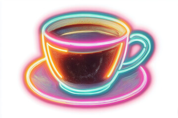  cup of coffee sticker with a neon outline isolated on a white background