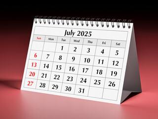 July 2025 calendar. One page of annual business desk monthly calendars in summer