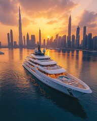 Big luxury yacht at sunset