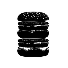 a black and white illustration of a stack of hamburgers with cheese black, bun, burger, cheese, hamburger, illustration, sandwich, stack