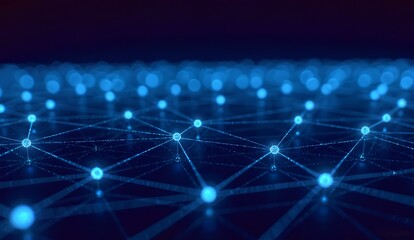 Blue interconnected dots forming a network pattern on a dark background