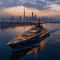 Big luxury yacht at sunset