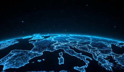 Obraz premium Glowing Blue Earth with Illuminated Continents and Networks