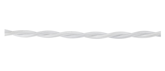 White twisted retro electric wire cable isolated on a transparent background. Full depth of field. PNG.