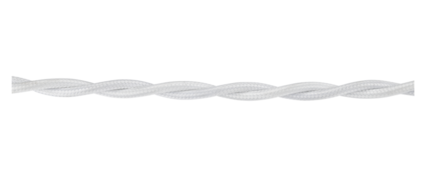 White twisted retro electric wire cable isolated on a transparent background. Full depth of field. PNG.
