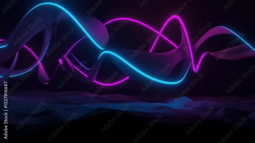 Poster abstract neon wave patterns glowing in dark background