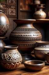 Artisan Clay Vessels in Wooden interior