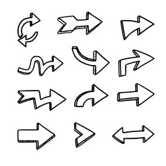 Handdrawn Outlined Various Direction Arrow Sign Sketch Style Elements
