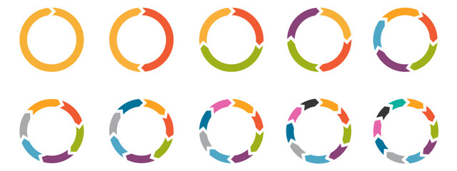 Circle arrow for infographic. Colorful diagram circles showing progression with direction arrows for visualizing workflow and process flow. Stock Vector