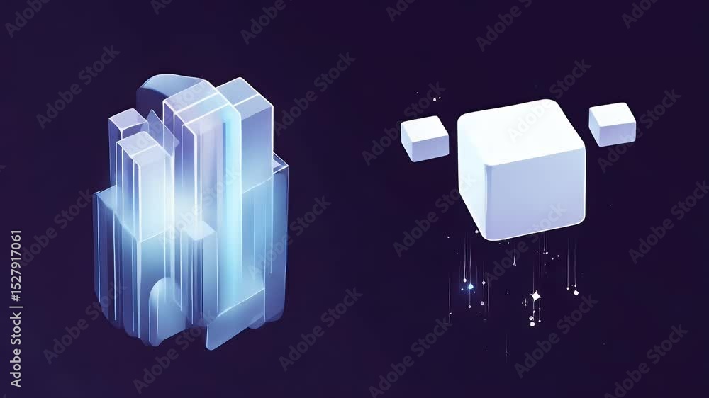 Aufkleber abstract cubes glow, floating in dark space, hinting at data streams and modern innovation