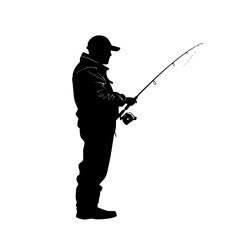Fototapeta premium a black silhouette of a fisherman with a fishing rod black, fish, fisherman, fishing rod, man, silhouette