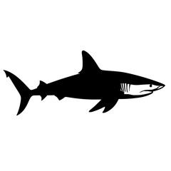 a silhouette of a shark in black and white black, fish, icon, shark, silhouette, white