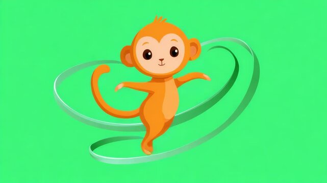 Animated Orange Monkey Dancing Playfully Against a Bright Green Background