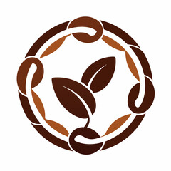 Coffee beans and leaves circular design element