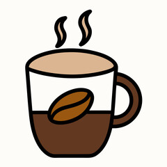 Hot coffee cup with coffee bean illustration