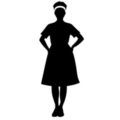 a black silhouette of a female doctor or nurse in a medical dress black, doctor, dress, female, medical, nurse, silhouette, stand, woman