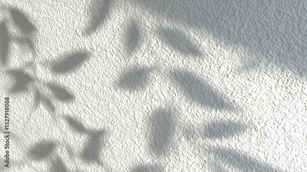 Poster soft shadows of leaves cast on a textured white wall, creating a natural and calming pattern.