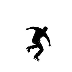 a black and white silhouette of a man riding a skateboard black, jump, man, person, ride, silhouette, skateboard, skateboarder, snowboarder , Generative art.